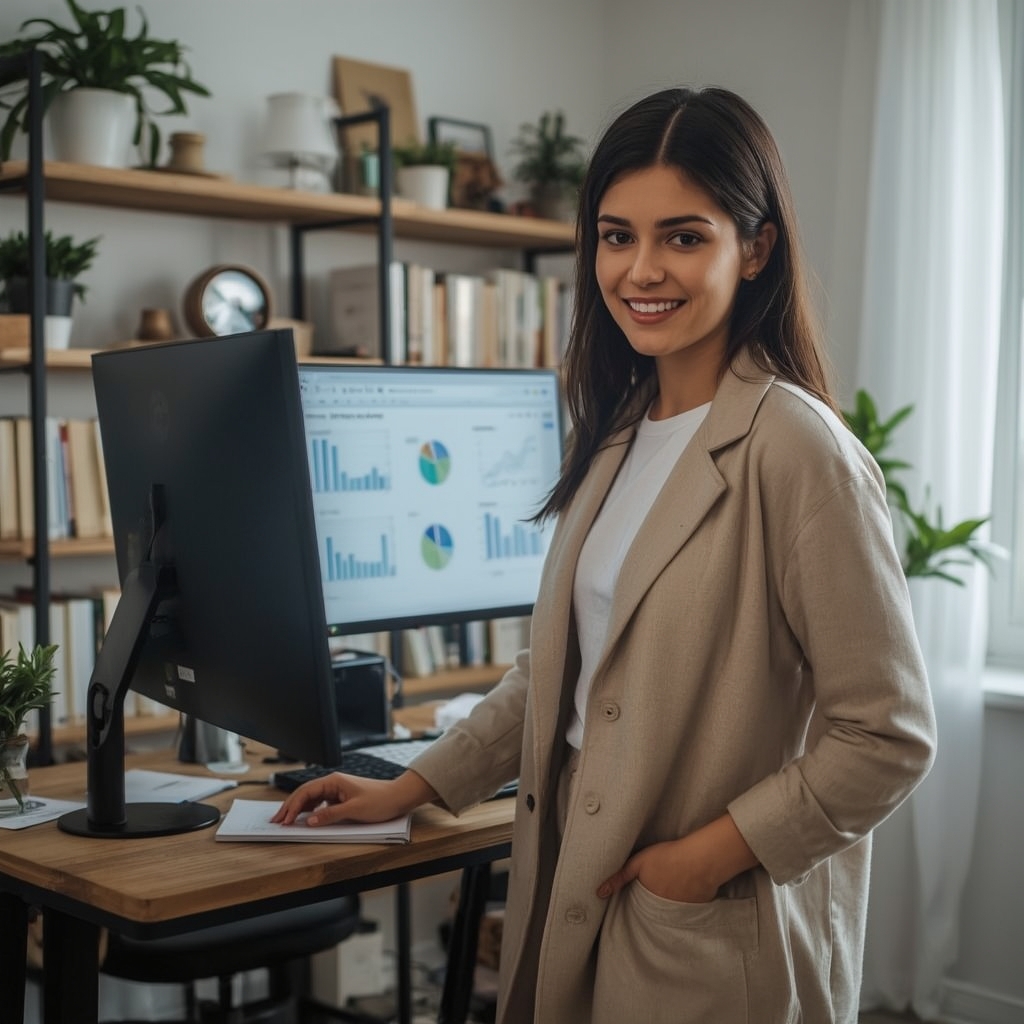 Professionista che lavora da casa nel suo studio luminoso