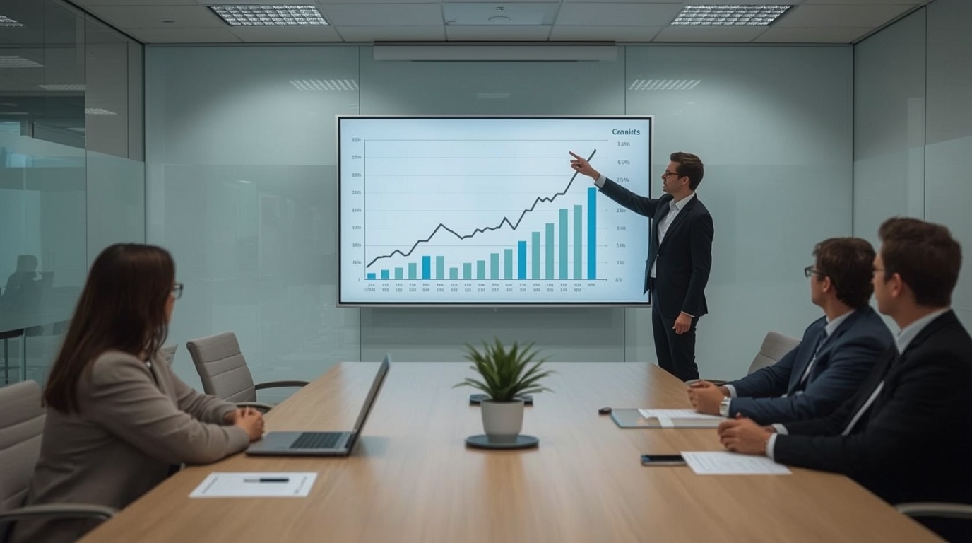 Consulente finanziario che illustra grafici di andamento dei tassi