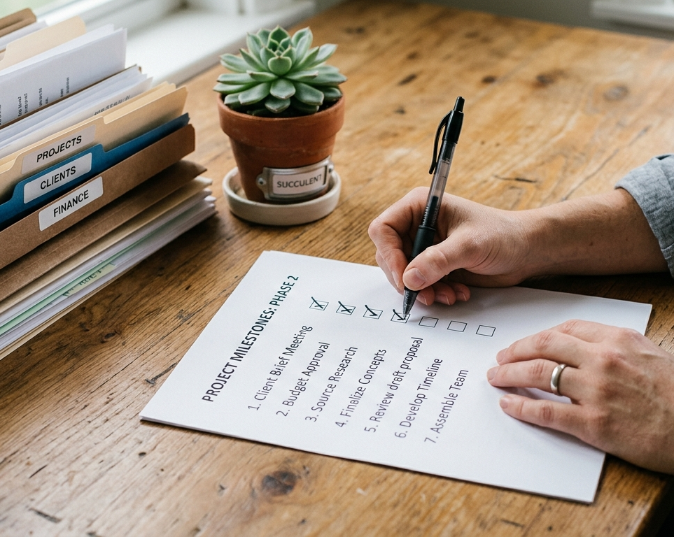 Mani che compilano una checklist di documenti per il mutuo